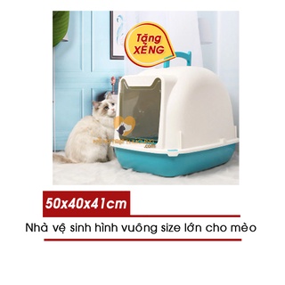 Nhà vệ sinh cho mèo - Toilet mèo hình vuông size lớn (50x41x40) kèm xẻng (GIAO MÀU NGẪU NHIÊN)