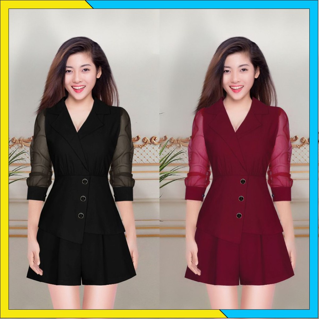 Set Đồ Nữ 🎁FREESHIP🎁 Set nguyên bộ quần giả váy áo rời tay lỡ phối lưới dây kéo lưng xinh xắn TJ1127