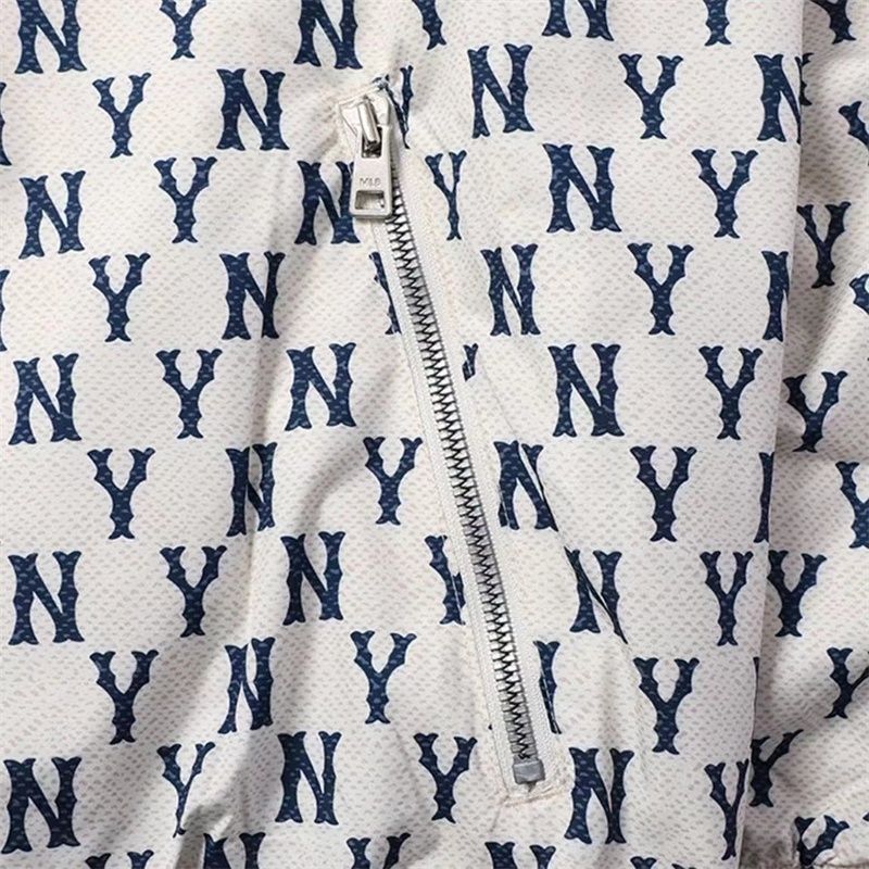 Áo Khoác Gió Thêu Logo MLB NY Dáng Rộng Phối Khóa Kéo Thời Trang Cho Nam Và Nữ