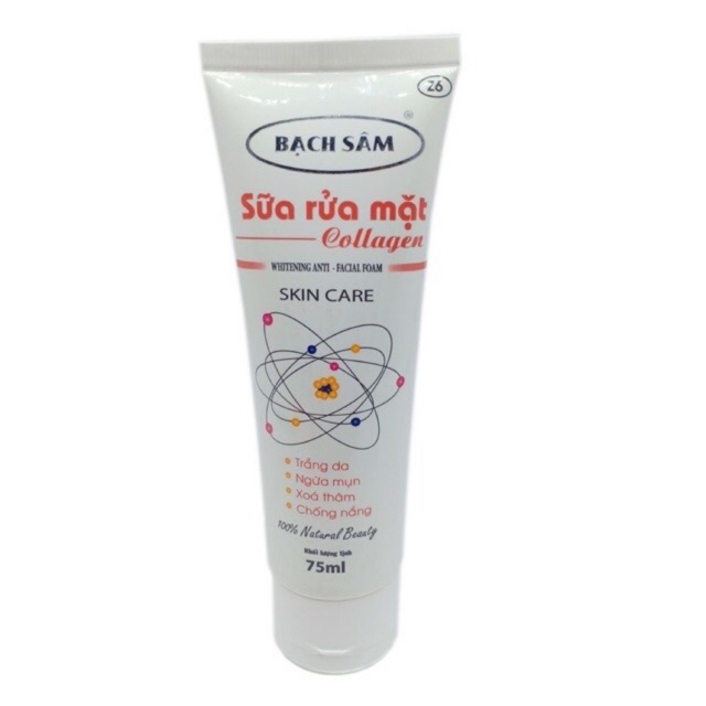 Sữa rửa mặt Collagen trắng da - Ngừa mụn - Xóa thâm - Chống nắng Bạch sâm 75ml