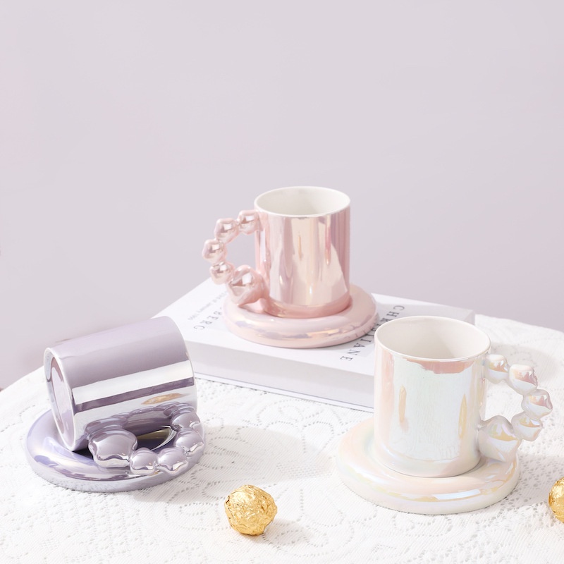 ❤Bộ Cốc Uống Trà Chiều Bằng Gốm Có Tay Cầm Họa Tiết Ngôi Sao Nhiều Màu Sắc