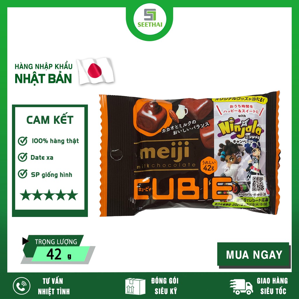 Kẹo socola sữa Meiji Nhật Bản 42g màu cam kẹo socola nhập khẩu Meiji Cubie Milk Chocolate Japan