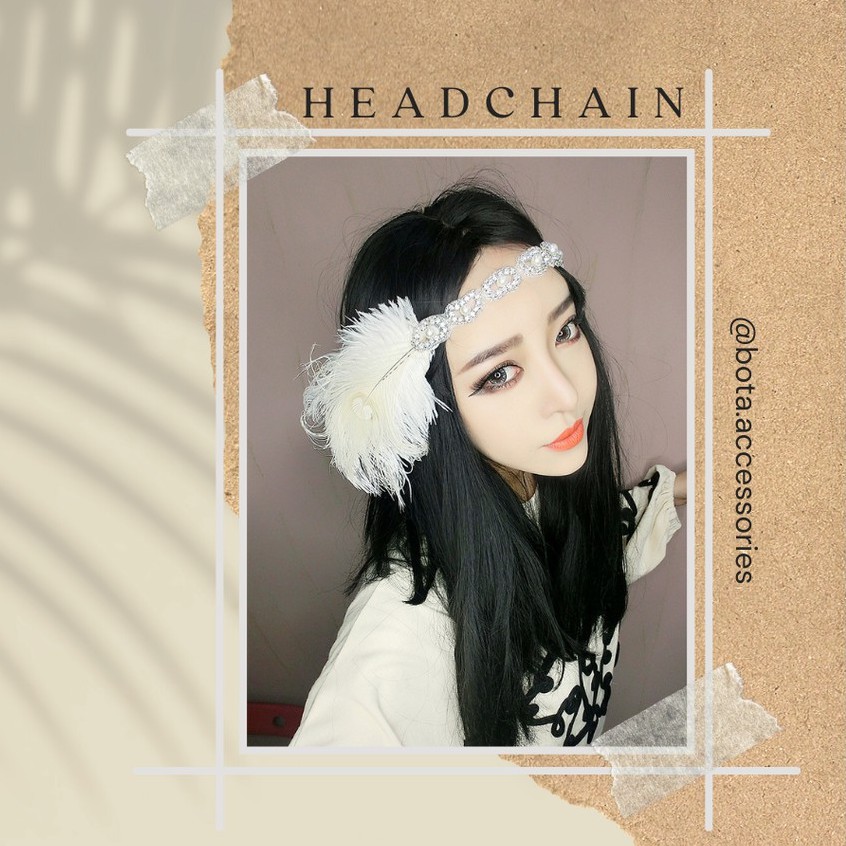 Vòng đội đầu lông vũ phong cách cổ điển cho cô dâu (Headchain) [CÓ SẴN - HÀNG CHẤT LƯỢNG]