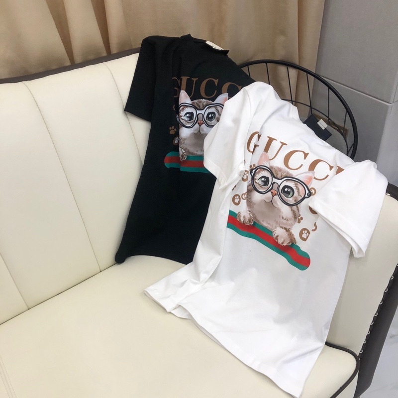 Áo thun nữ tay ngắn thương hiệu Gucci GC cao cấp bản in hình mèo