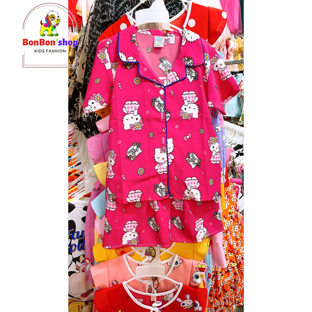 PA02_BỘ Pijama Lụa Cao Cấp Họa Tiết Hoạt Hình Dễ Thương Cho Bé 3Tđến 7T
