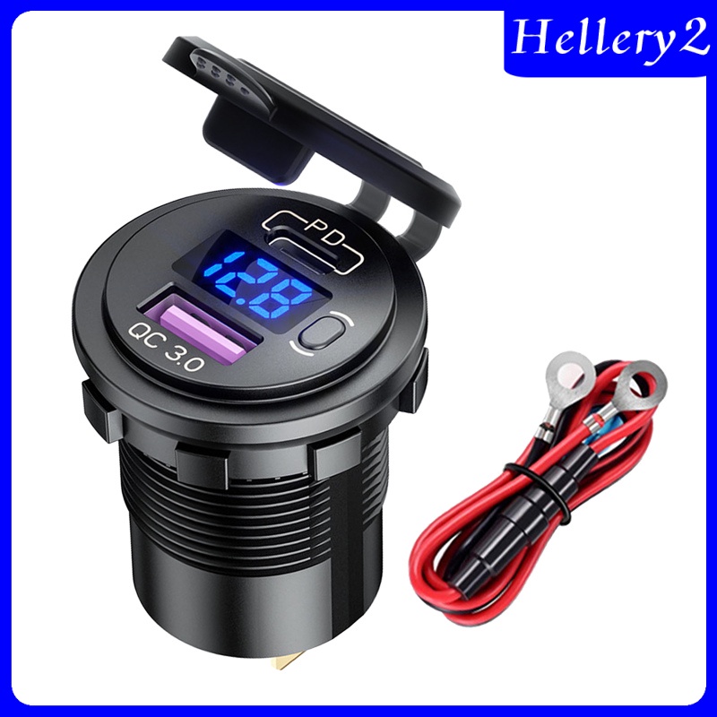 [HELLERY2] Dual USB Car Charger Quick Charge PD&amp;QC 3.0 Voltage Measure