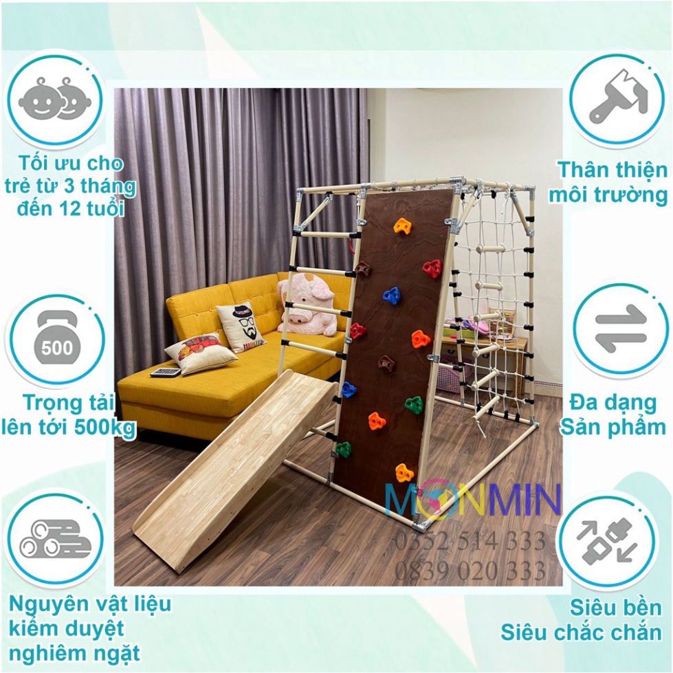 Xà đu đa năng Monmin_Khung vận động cho bé_Hình hộp thang cân_ Bộ cao 1.3m: 1+2+4+5