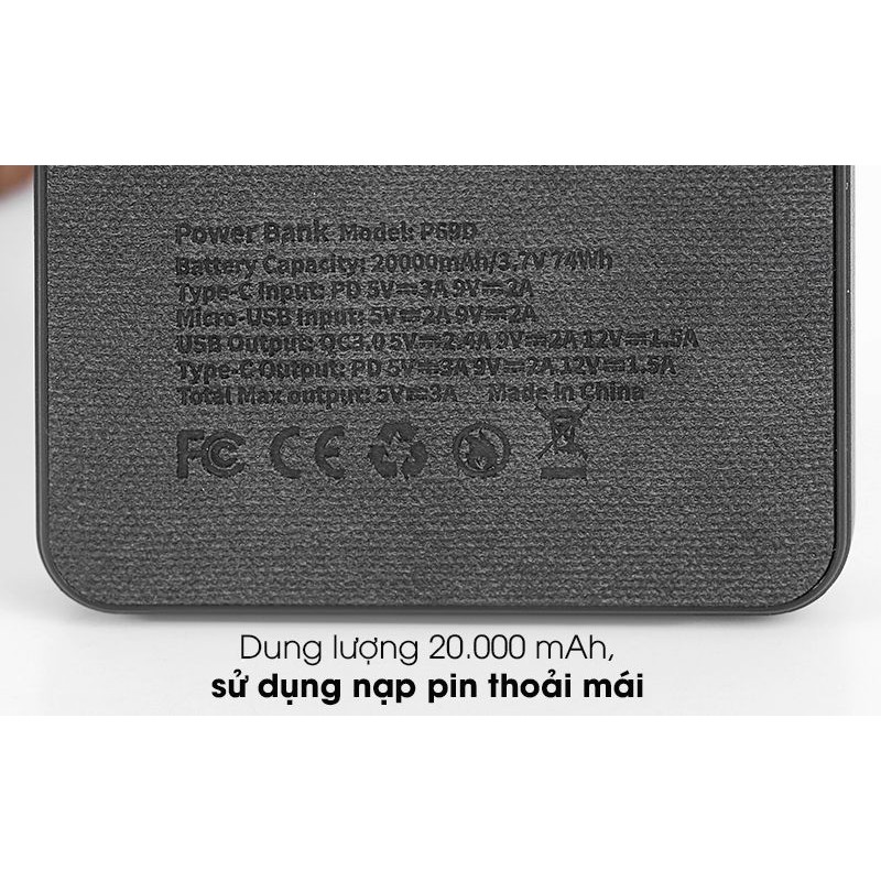 Pin sạc dự phòng Polymer 20.000mAh Type C PD QC3.0 Xmobile PowerBox P69D Đen nobox