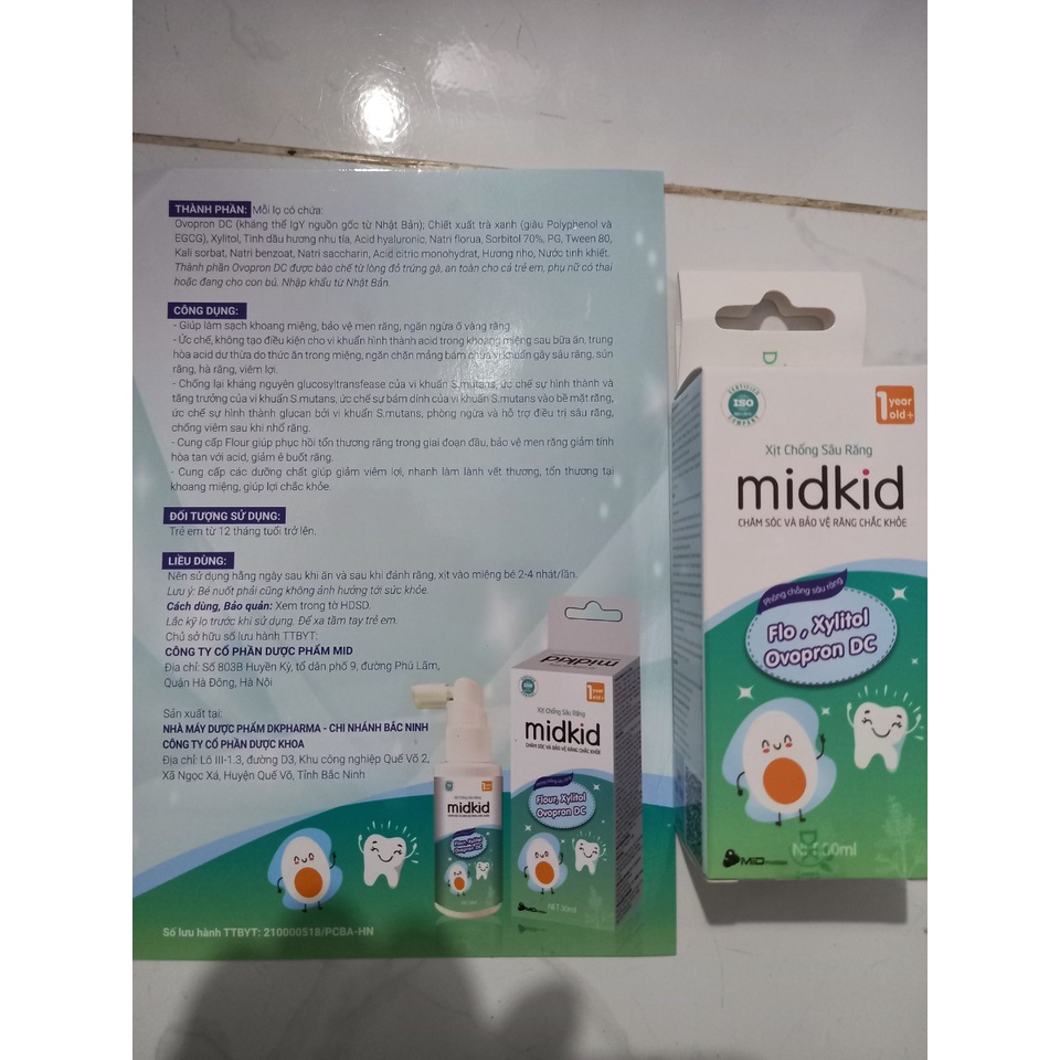 Xịt Chống Sâu Răng Midkid chính hãng - bảo vệ men răng chắc khoẻ, ngừa ố vàng (dành cho bé từ 1 tuổi trở lên)