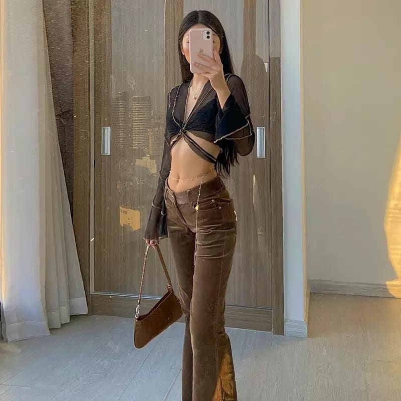 ÁO CROPTOP TAY DÀI LOE BUỘC EO VẢI LƯỚI REN LƯỚI SEXY / ÁO CARDIGAN LƯỚI MÀU ĐEN SIÊU SA