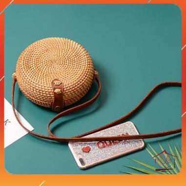 Túi mây đan thủ công hình trống viền Ovan - đeo vai - phong cách Vintage