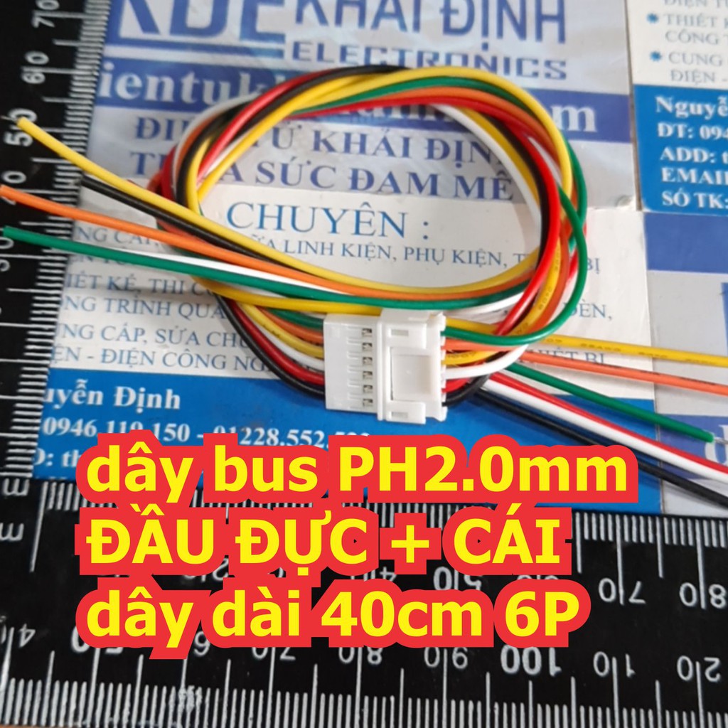 dây bus PH2.0mm (khoảng cách 2 chân 2mm) ĐẦU ĐỰC + CÁI bấm dây nhiều màu dài 40cm các loại 2P ~ 6P kde6472