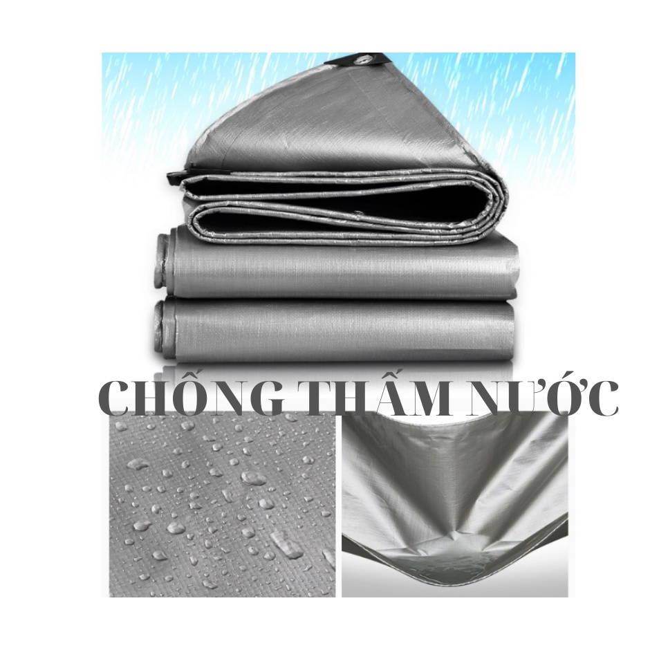 Bạt Che Nắng Mưa - May Viền Đóng Khoen Sẵn - Chống Thấm Nước - Kích Thước 2x4 - Màu Bạc - Nhựa Nam Việt