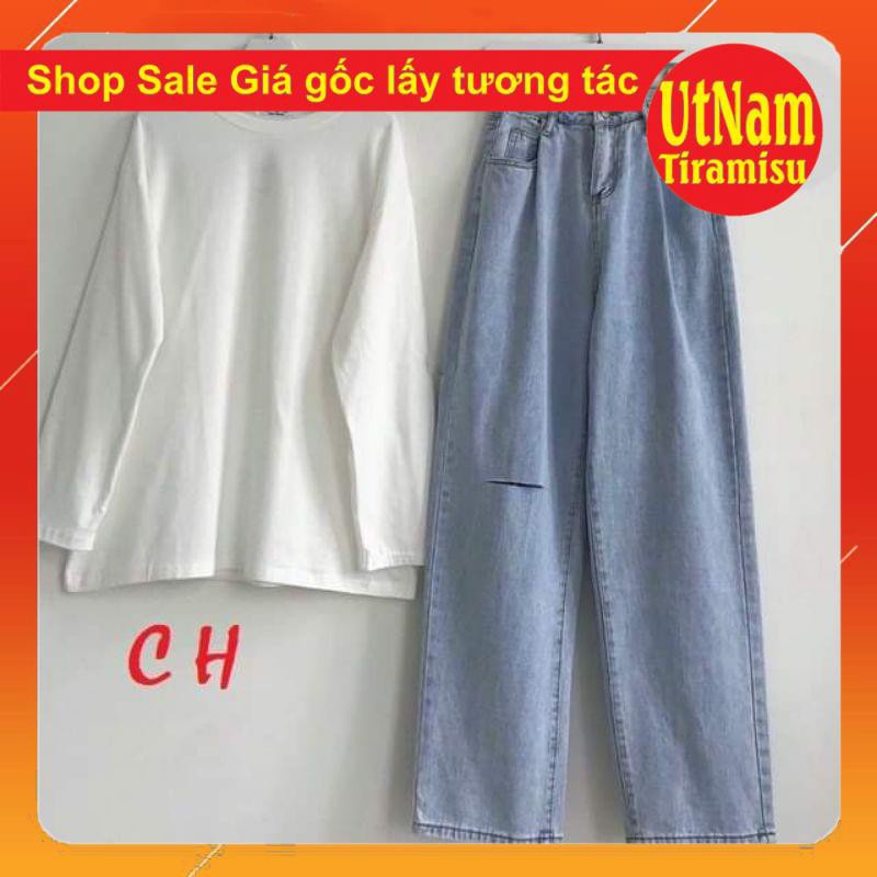 [SALE GIÁ GỐC] Sét áo suông + quần bò Ống rộng Kiểu dáng Unisexfreesize 40-50kg mặc đẹpPhong cách Hàn Quốc