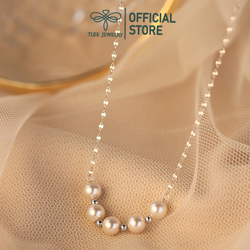 Dây chuyền bạc nữ TLEE mẫu ngọc trai nhân tạo mix dây hoa chặn lấp lánh TleeJewelry D0209