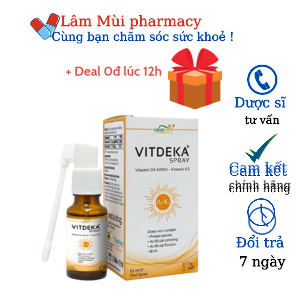 Vitdeka Spray Dạng Xịt Bổ Sung Vitamin D3+K2, Tăng Cường Hấp Thu Canxi Cho Trẻ Hộp 10ml