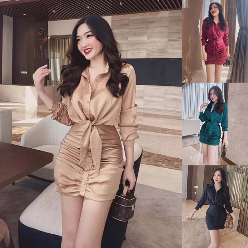 set bộ thời trang bao xinh áo sơ mi kèm chân váy
