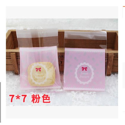 Set 10 túi kiếng đựng bánh cookie, quà tặng nơ chấm bi 7 x 7 cm