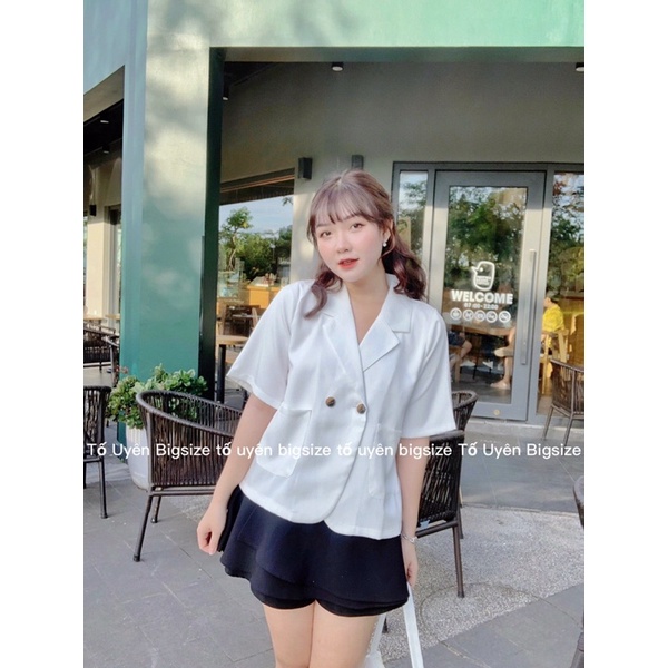 (T.U Bigsize 50-80kg) Áo Blazer Dáng Ngắn Cộc Tay Vạt Cong 1 Lớp #43 | BigBuy360 - bigbuy360.vn