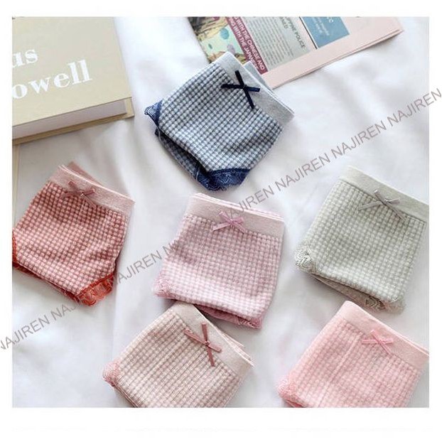 Quần Chíp Nữ Cotton Viền Ren Kháng Khuẩn,Quần Lót nữ Kẻ ô Muji Cao Cấp Nhiều Màu Dễ Thương QL04 - Chi tiết s