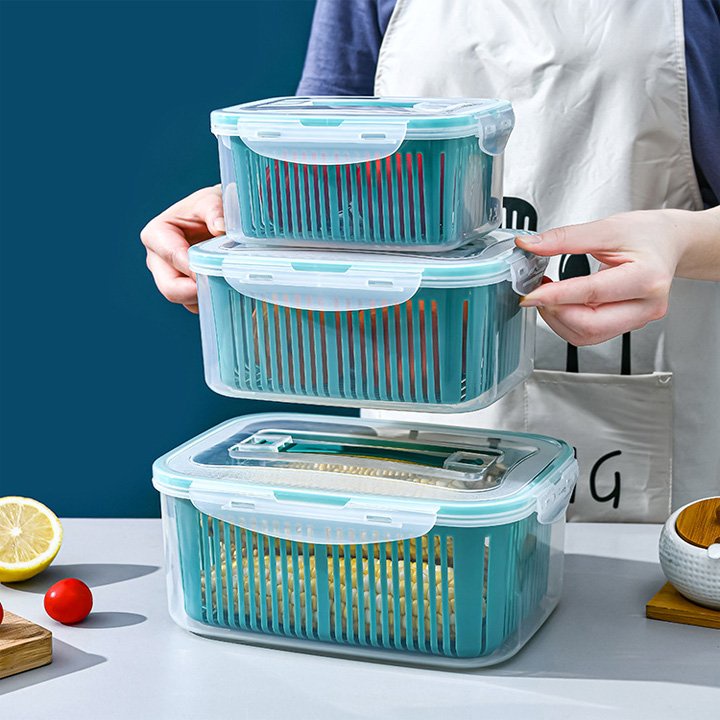 [Chuyên Gia Nhà Bếp] Combo 5 Hộp Đựng Thực Phẩm Có Nắp Đậy Cao Cấp Để Tủ Lạnh Kèm Rổ Ráo Nước Bảo Quản Thức Ăn