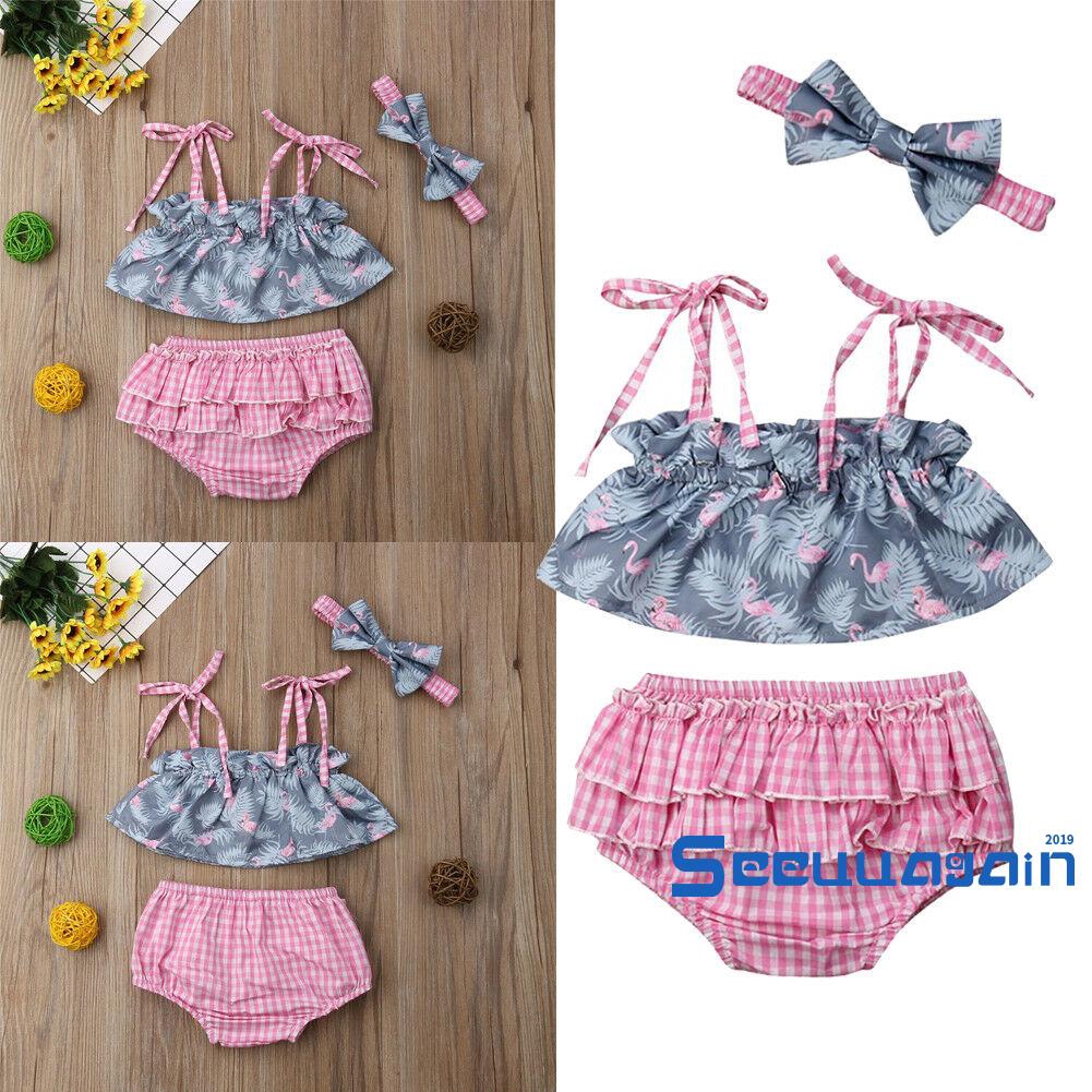 Set áo quần họa tiết chim hồng hạc dễ thương cho bé gái
