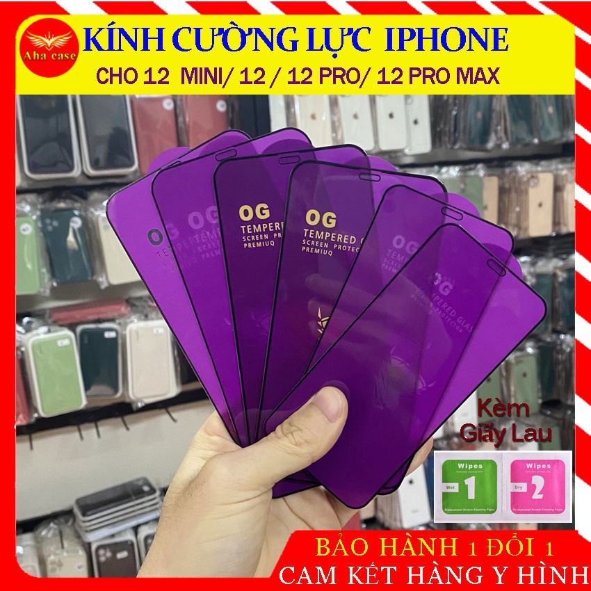 Kính Cường Lực Iphone 12 Mini, Ip12, 12Pro, 12Promax tím OG siêu đẹp, miếng dán màn hình điện thoại, kinhcuongluc