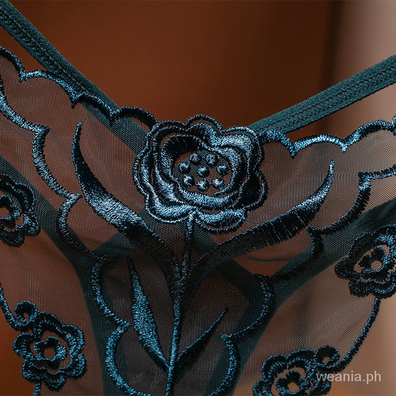 DUNEA Quần lót lưới trong suốt lưng thấp thêu hoa đính ngọc trai dành cho nữ