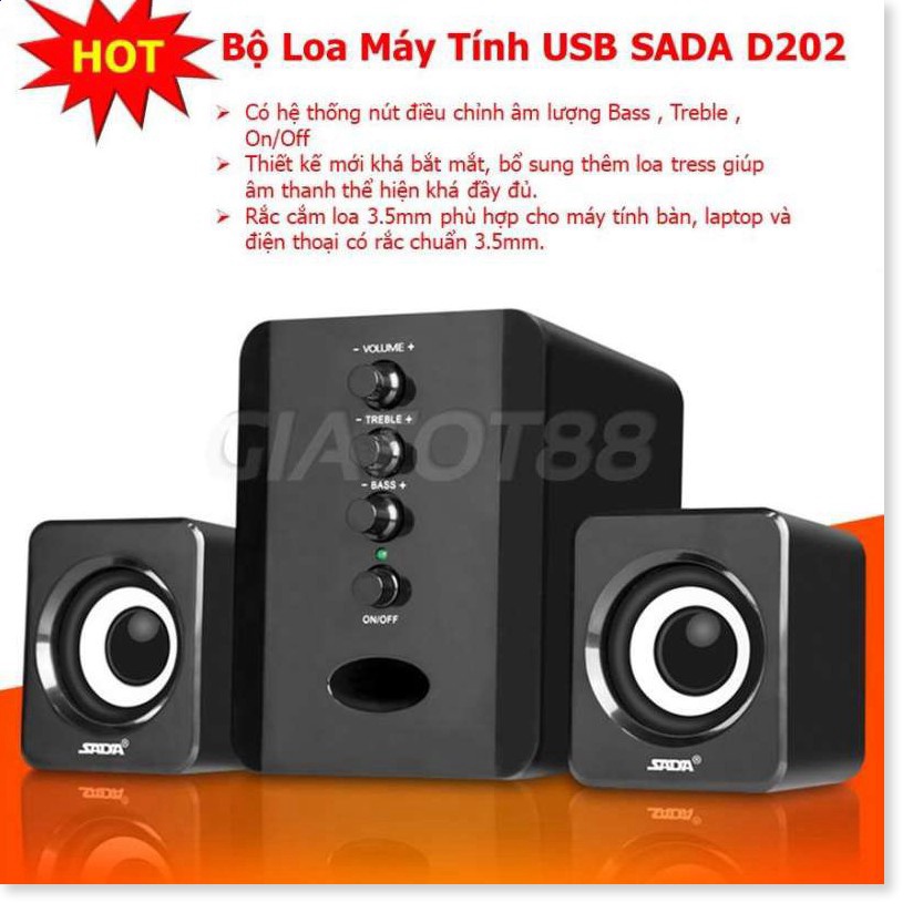 Loa Máy Tính SADA D202 Bộ 3 Loa Vi Tính USB Nghe Nhạc Siêu Hay Âm Thanh Super Bass - XSmart