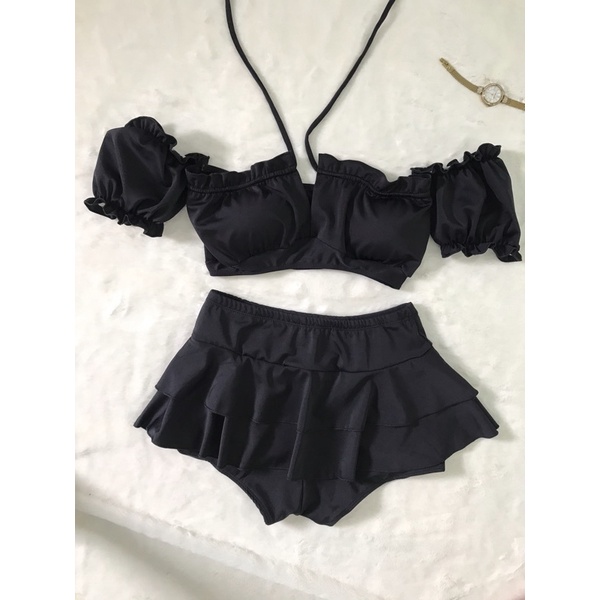 đồ bơi nữ  bikini 2 mảnh tay bồng kết  hợp  chân váy 2 tầng mẫu hiền hồ HÌNH CHỤP THẬT | BigBuy360 - bigbuy360.vn