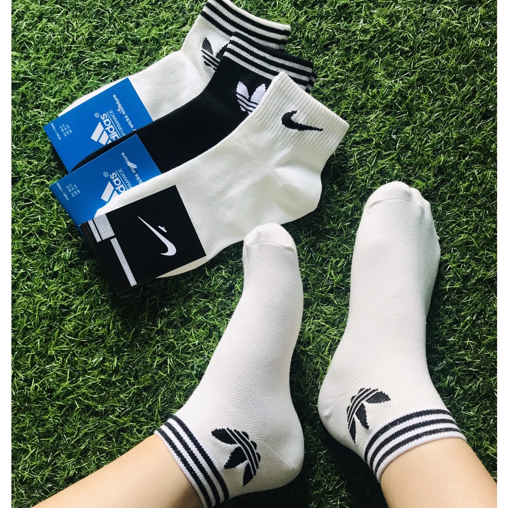 Tất vớ thể thao nam nữ Nike Adidas cổ ngắn 3 lá hàng dệt kim cao cấp sport socks