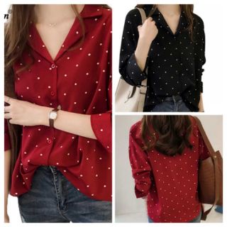 ÁO SƠ MI NỮ CHẤM BI FROM RỘNG TAY DÀI