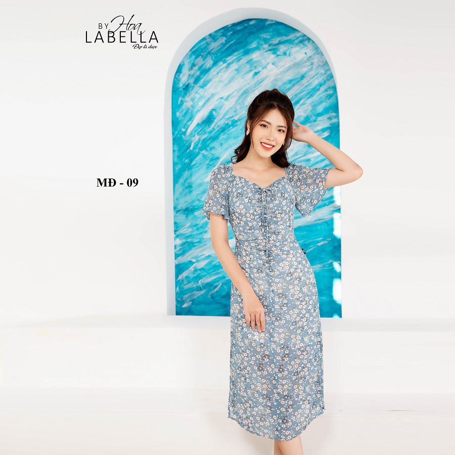 Đầm Liền HOABELLA Tay Dơi Họa Tiết Hoa Nhí Chất Liệu Voan Lụa (MD09)