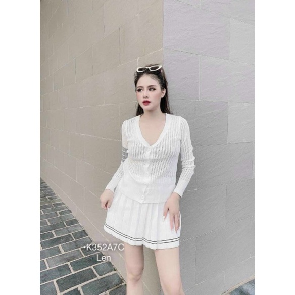 Áo khoác len tay dài pha sọc, Áo len khuy tay dài sọc đen/trắng/xanh