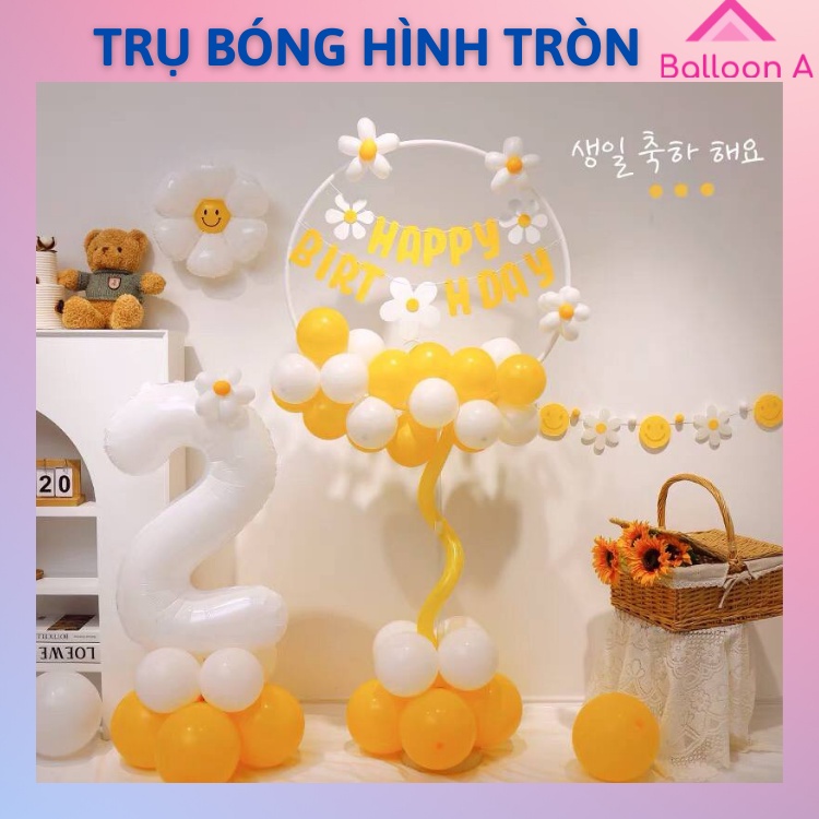 Trụ bóng giả bóng bay, trụ mica hình tròn gắn bóng bay trang trí sinh nhật, tiệc cưới, decor ấn tượng