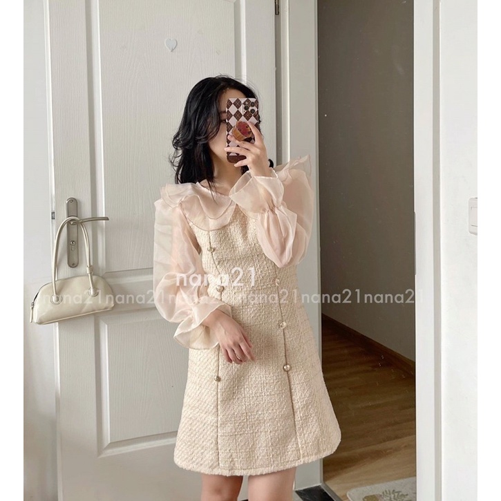 Váy dạ tweed cổ bèo