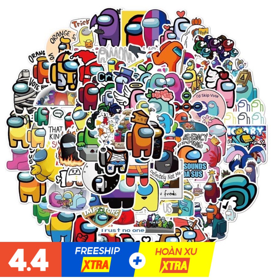 Set Bộ 50 sticker Hot Trend graffiti hình game Among Us  dùng để trang trí điện thoại di động/ván trượt/vali