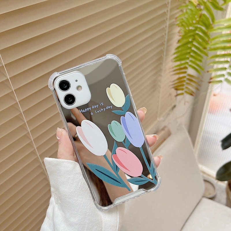 Ốp điện thoại silicon mềm tráng gương hình hoa tulip cho iPhone13/13pro/13promax 12/12pro/12promax 11/11pro/11promax X/XS XR XSMAX 7/7Plus 8/8Plus 6sPlus