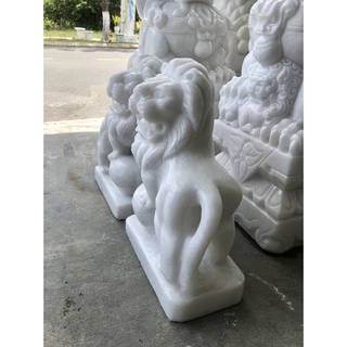 Cặp Sư Tử phong thủy đá trắng - Cao 40 cm