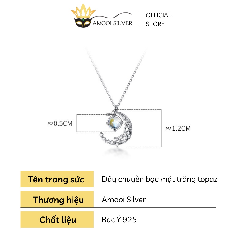 Dây Chuyền Bạc S925 Mẫu Mặt Trăng Topaz Đính Đá Xanh Ngọc - Amooi Silver AD100