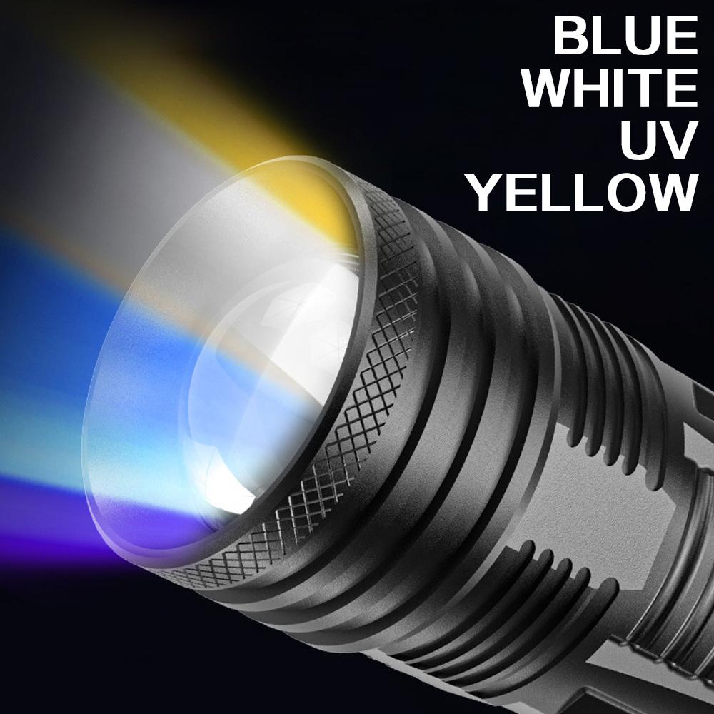 Mới đèn pin 4 bóng led ánh sáng trắng/ tím/ vàng chống thấm nước kèm giá đỡ tiện dụng