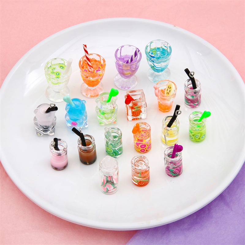 Mặt Dây Chuyền Hình Ly Trà Sữa / Trái Cây Mini Bằng Nhựa Độc Đáo DIY