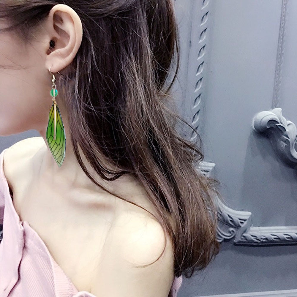 Khuyên tai chuỗi hình bướm bất đối xứng nhiều màu mxgoods
