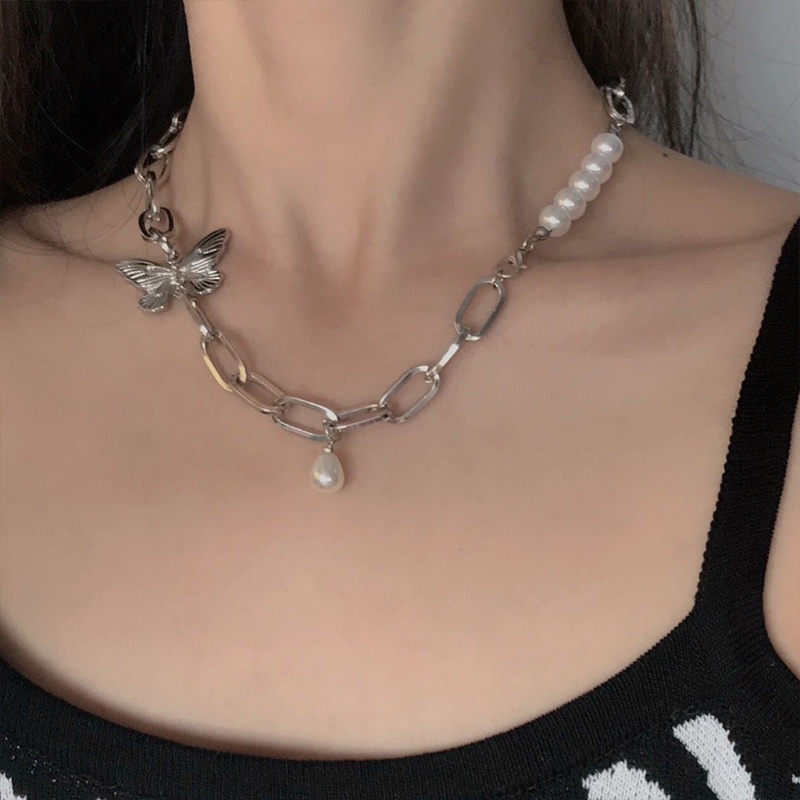 Flgo Vòng cổ Chuỗi Xương Đòn Mặt Bướm Đính Ngọc Trai Thời Trang