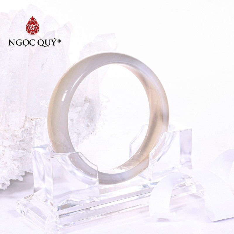 Vòng tay liền khối đá mã não lông chuột agate mệnh thủy , kim - Ngọc Quý