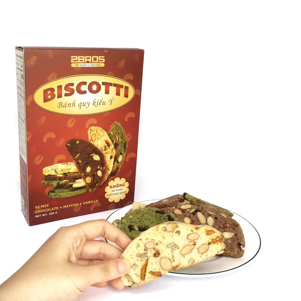 Bánh Biscotti mix 3 vị - Bánh ăn kiêng không đường 2Bros - Dành cho người ăn kiêng, giảm cân, tiểu đường.