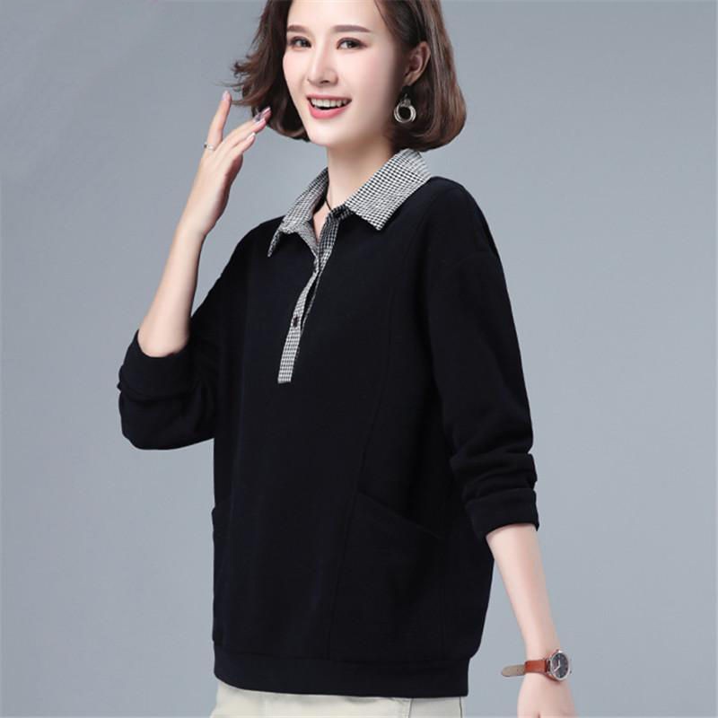 Middle aged fashion▣✇Áo sơ mi cổ POLO nữ dài tay dáng rộng xuân thu phông mùa mẫu mới 2020 trung niên 【kết thúc