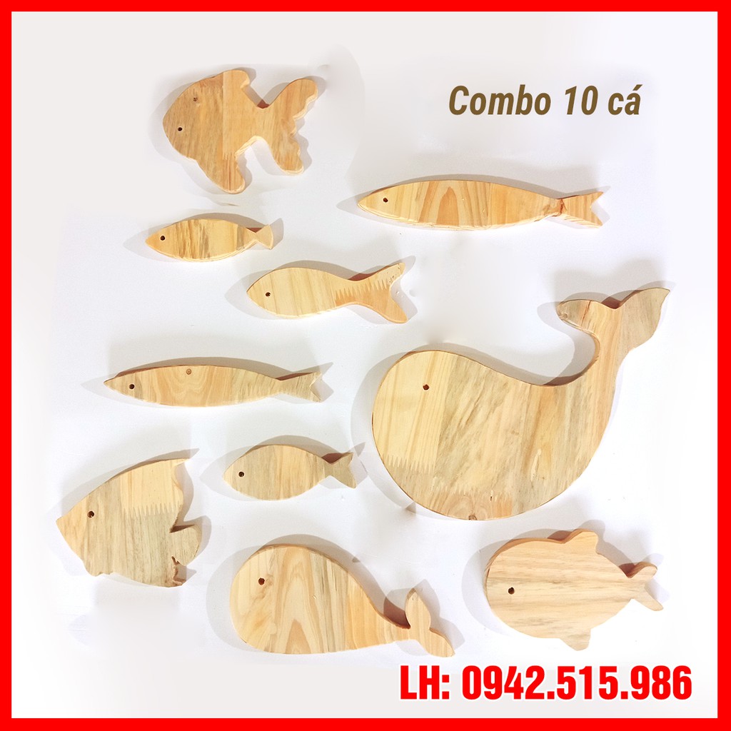 Combo bộ cá gỗ treo tường gỗ polywood dày 5mm (bản mộc chưa tô màu siêu rẻ)