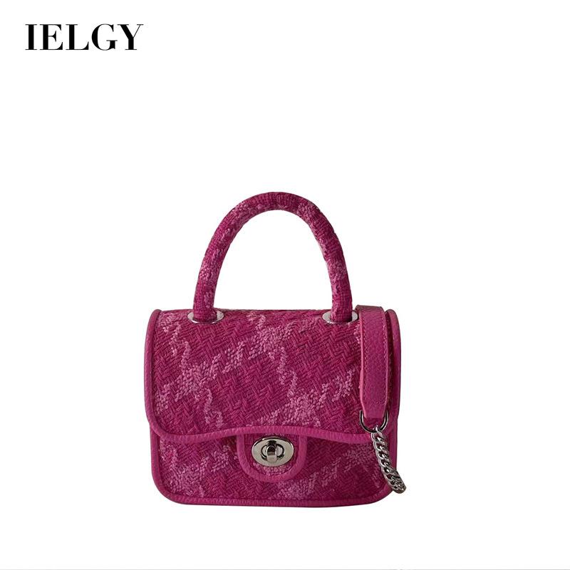 Túi xách IELGY đeo vai xách tay họa tiết hình thoi gắn dây xích có khóa cao cấp cho nữ