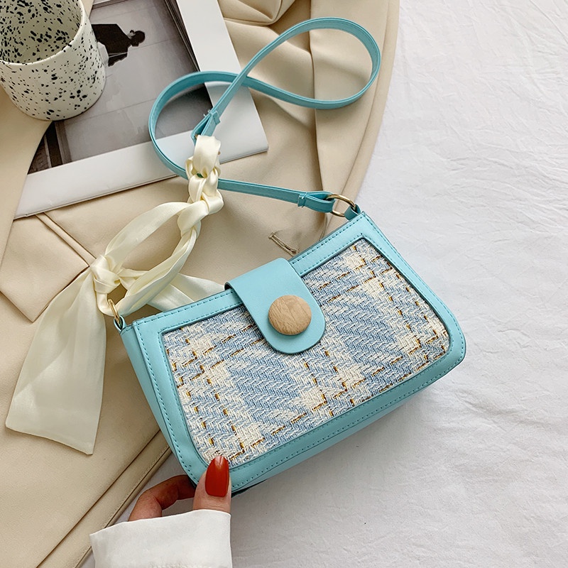 Túi đeo chéo nhỏ họa tiết sọc caro thời trang mùa hè 2021 cho nữ